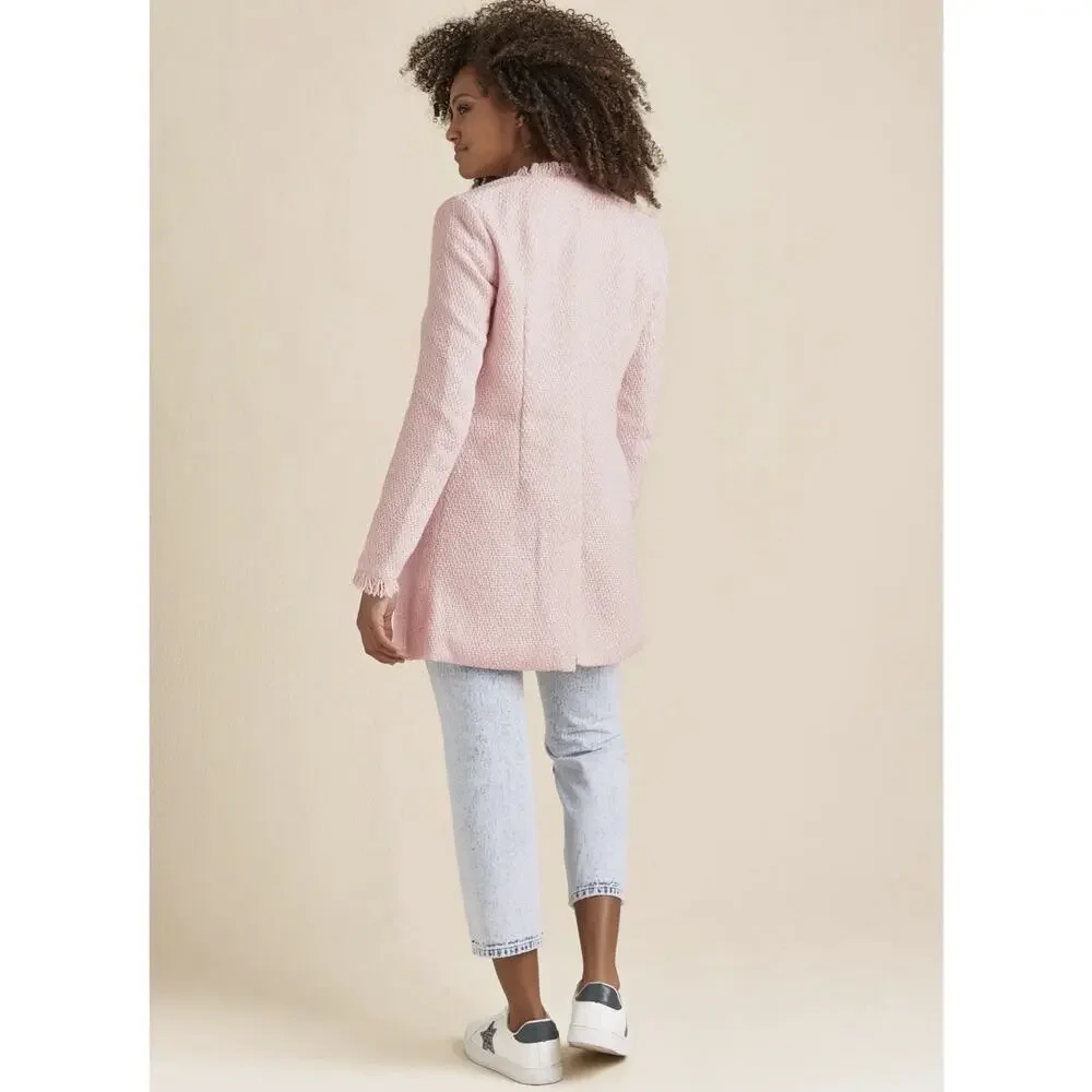 Venus Open Front Tweed Fringe Jacket, light pink Long size medium Size 8 Career - Picture 2 of 12